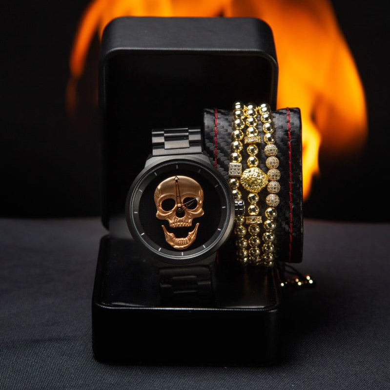 RELOJ Y PULSERA PARA HOMBRE | DÚO GOLDEN KING LION GOLD EDICIÓN ZAFIRO